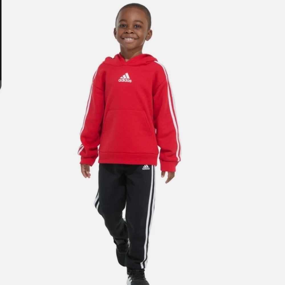 Adidas Boys 2 Piece Hoodie Sweatshirt and Jogger Set - Size 7 Red Black nwt